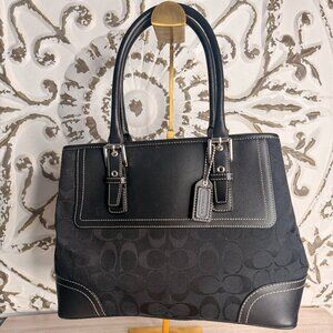Coach Signature Black Canvas Leather Trim Satchel Shoulder Bag Classic Purse